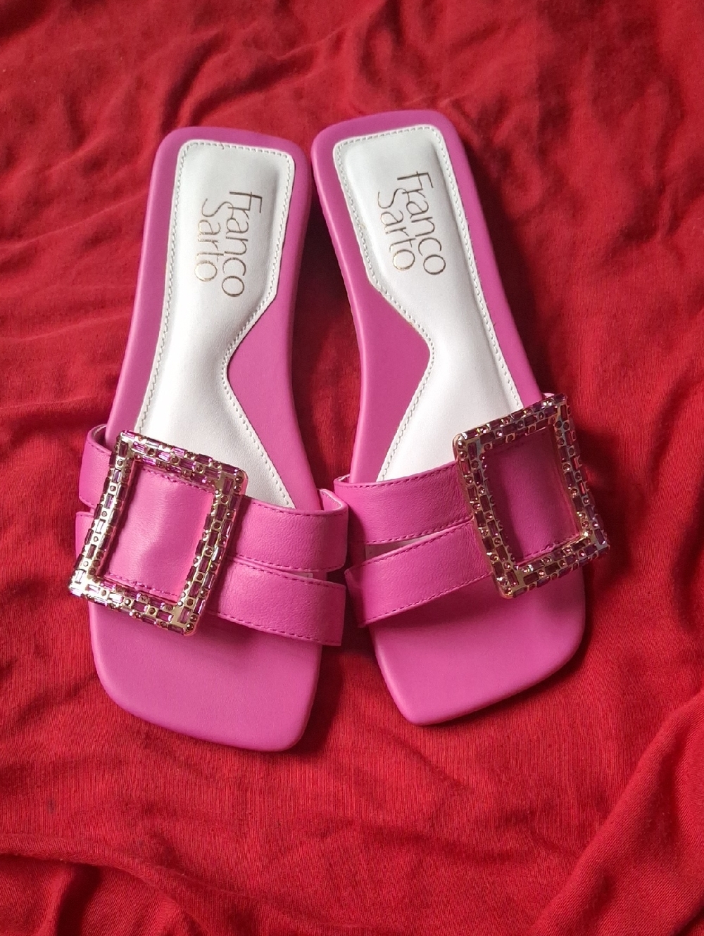 Franco Sarto Hot Pink Crystal Buckle Slide Mules - Picture 3 of 5